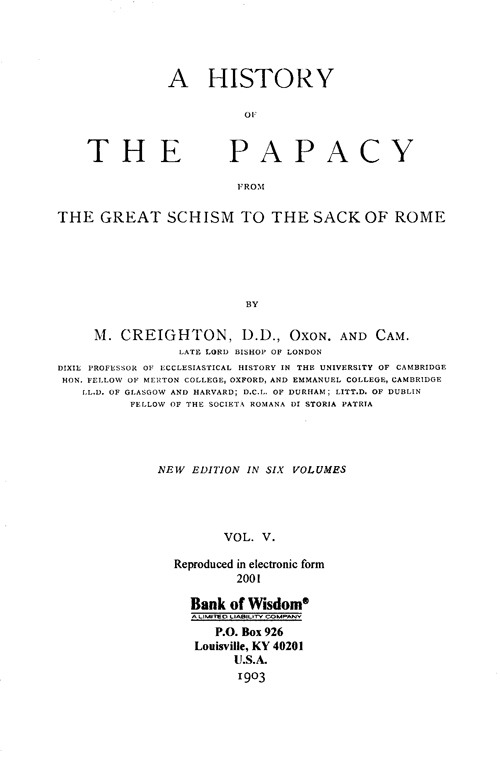 A History of the Papacy, Vol. 5 of 6 Vols.